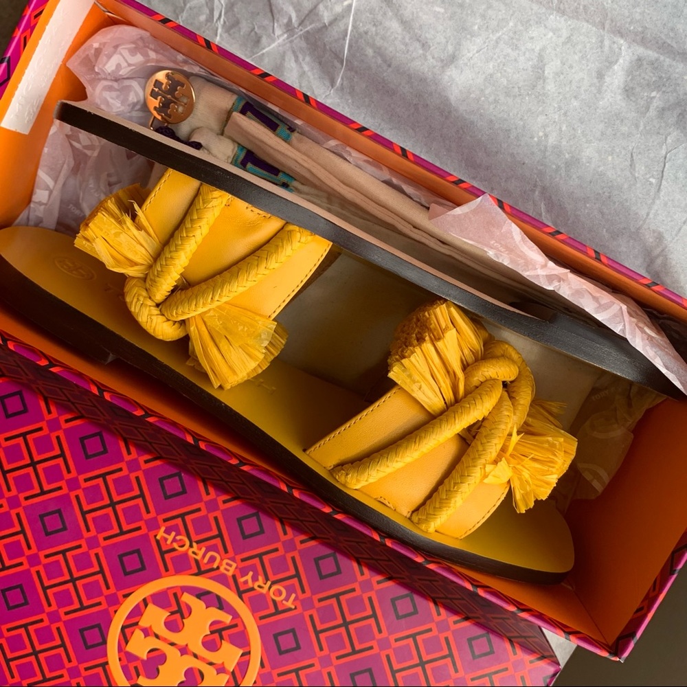 Tory Burch Rope Flat Leather Slide - Yellow (Never Worn)